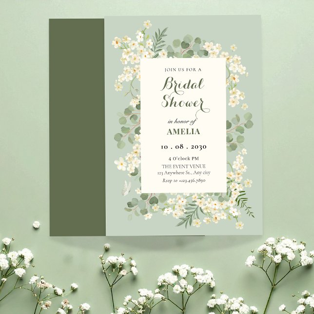 Convite Chuva de noiva floral verde pastel (Criador carregado)