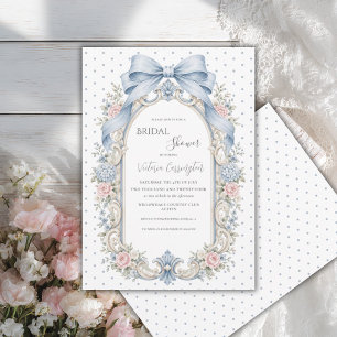 Convite Chuva de Noiva Floral Vintage Azul Rosa