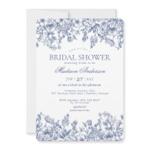 Chuva de Noiva Floral Vintage Chinoiserie Azul