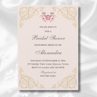 Convite Chuva de Noiva Floral Vintage Rosa Poente Peônia