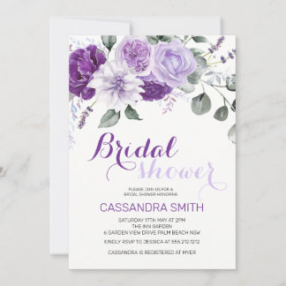 Convite Chuva de Noiva Floral Violeta Elegante de Primaver