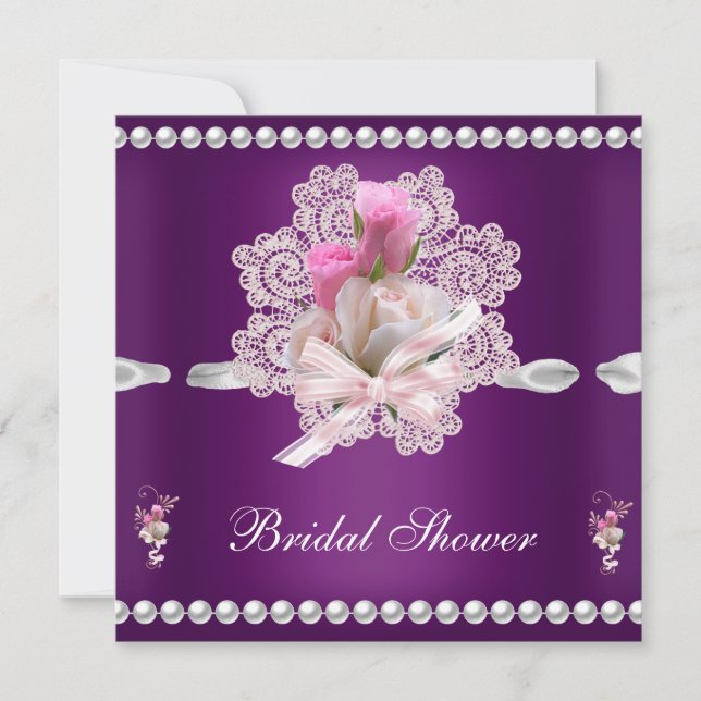 Convite Chuva de Noiva Flores Rosa Plumoso Casamento (Frente)