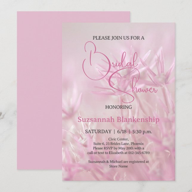 Convite Chuva de Noiva Fundo Floral Rosa Pastel (Frente/Verso)