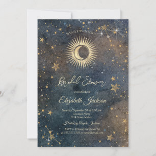 Convite Chuva de Noiva Galáxia Sol Celestial, Lua, Estrela