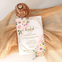 Chuva de Noiva Geométrica Dourada Rosa Floral  