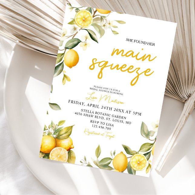Convite Chuva de noiva Gingham Lemon main squeeze (Criador carregado)