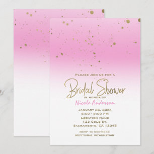 Convite Chuva de Noiva Glam Moderno Rosa e Dourado Elegant