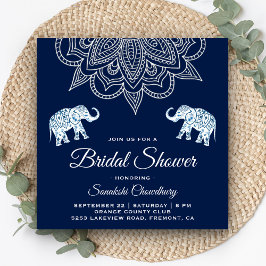 Convite Chuva de Noiva Indiana Mandala Azul Elegante