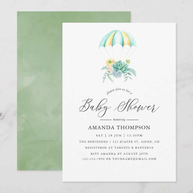 Convite Chuva de Noiva Infantil com Buquê Floral (Frente/Verso)