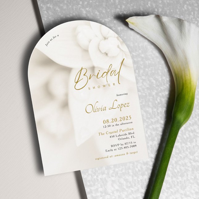 Convite Chuva de Noiva Ivory Bloom & Elegant Gold Script (Criador carregado)