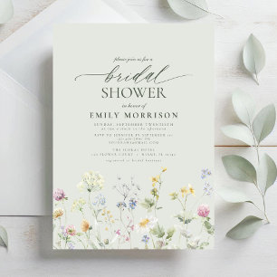 Convite Chuva de Noiva Jardim de Flores Verde Sage Aquarel