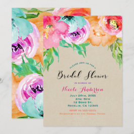 Convite Chuva de Noiva Kraft Marrom Floral Brilhante Moder