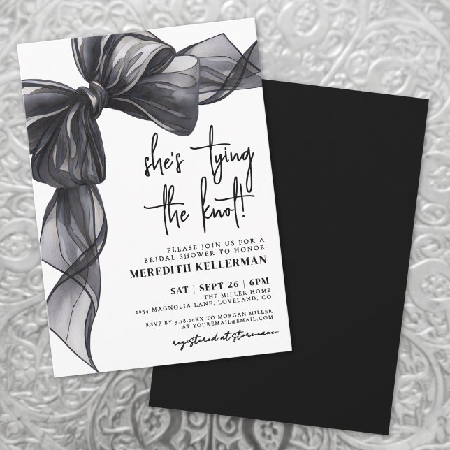 Convite Chuva de Noiva Laço Preto Fazendo o Nó (Black Bow Tying The Knot Bridal Shower Invitation)