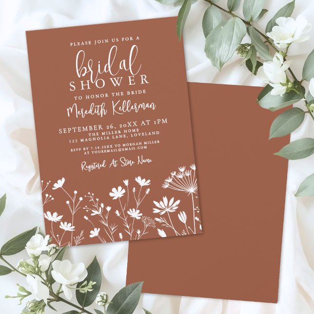 Convite Chuva de Noiva Laranja Queimada de Flor Silvestre (Wildflower Burnt Orange Bridal Shower Invitation )