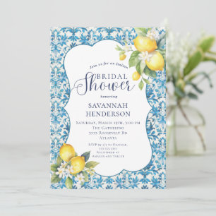 Convite Chuva de Noiva Limão Italiano Amalfi Azul Amarelo