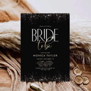 Convite Chuva de Noiva Luxuosa Preto Dourado Brilhante