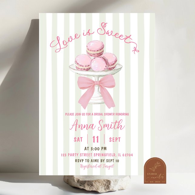 Convite Chuva de Noiva Macaroon com Listra Rosa Sage (Criador carregado)