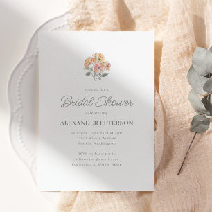 Convite Chuva de Noiva Minimalista de Flores de Pêssego co