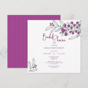 Convite Chuva de Noiva Minimalista Roxo Frutas Folhas