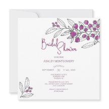 Chuva de Noiva Minimalista Roxo Frutas Folhas