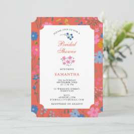 Convite Chuva de Noiva Modern Boho Vermelha Floral Flores