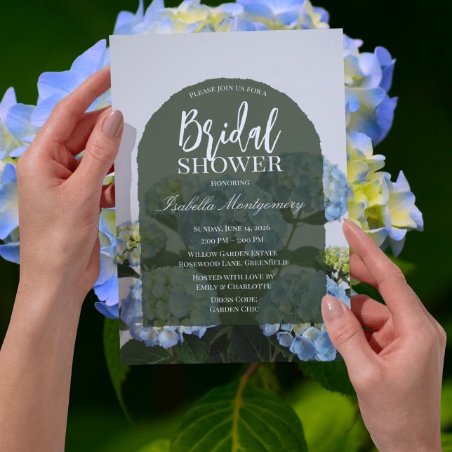 Convite Chuva de Noiva Moderna e Elegante com Hortênsias A (Modern Elegant Blue Hydrangea Bridal Shower Invitations
)