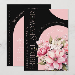 Convite Chuva de Noiva Moderna Floral Rosa Elegante