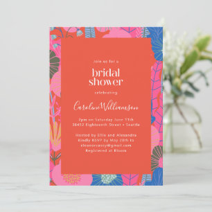 Convite Chuva de Noiva Moderna Vermelha Boho Floral Estilo