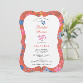Convite Chuva de Noiva Moderno Boho Vermelho Floral Flores