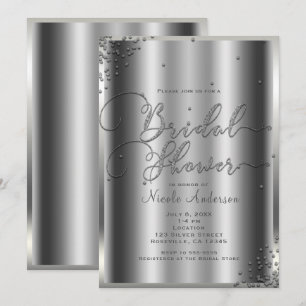 Convite Chuva de Noiva Moderno Brilho Prata Glam Confetes