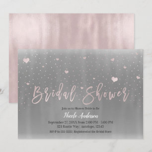 Convite Chuva de Noiva Moderno Glamouroso Corações Rosa Ci