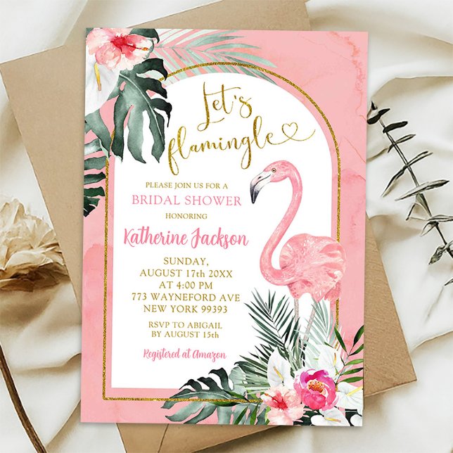 Convite Chuva de Noiva Monstera Rosa Tropical Flamingo (Criador carregado)