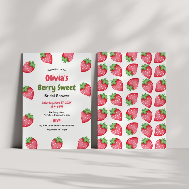 Convite Chuva de Noiva Morango Rosa Doce  (Berry Sweet Pink Red Strawberry Bridal Shower Invitation )