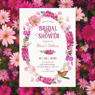 Convite Chuva de noiva no jardim de flores cor-de-rosa