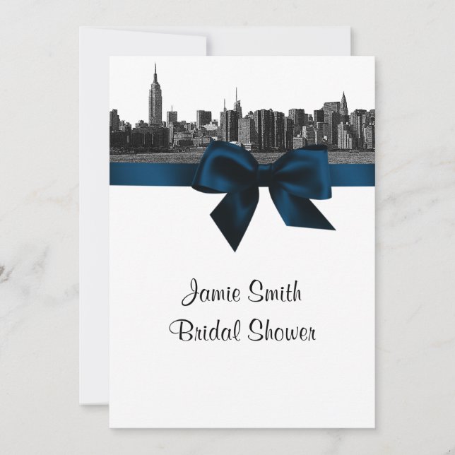 Convite Chuva de Noiva NYC Skyline Gravada BW Azul Navy (Frente)