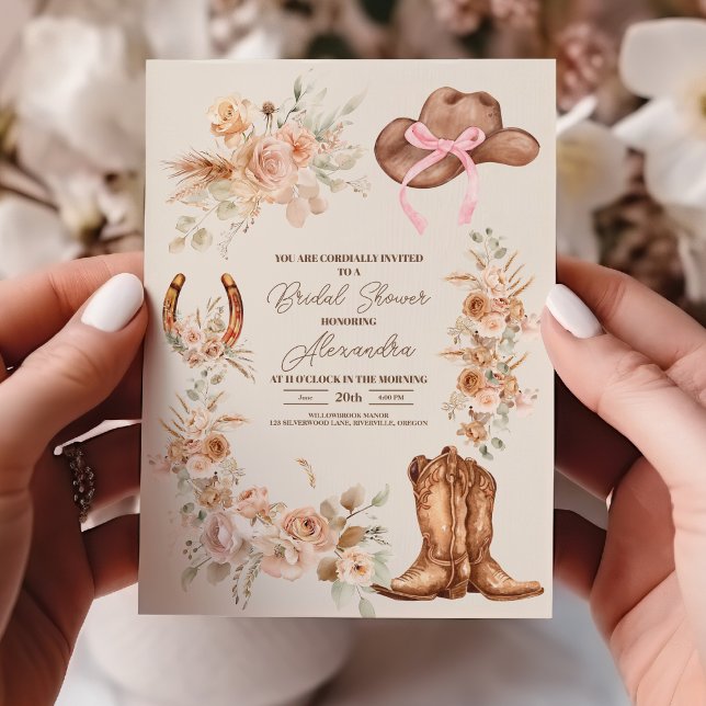 Convite Chuva de Noiva Ocidental Floral Boho (Criador carregado)