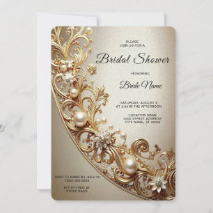 Convite Chuva de Noiva Ornada com Flores em Dourado