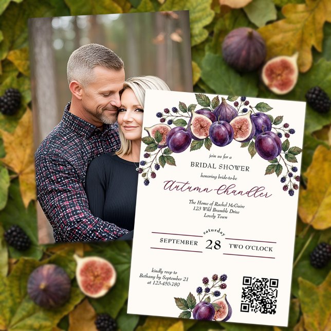 Convite Chuva de Noiva Outono Malva Figo Amora (Fall Bridal Shower invitation by Darling & May with lush garland of figs plums and blackberries)