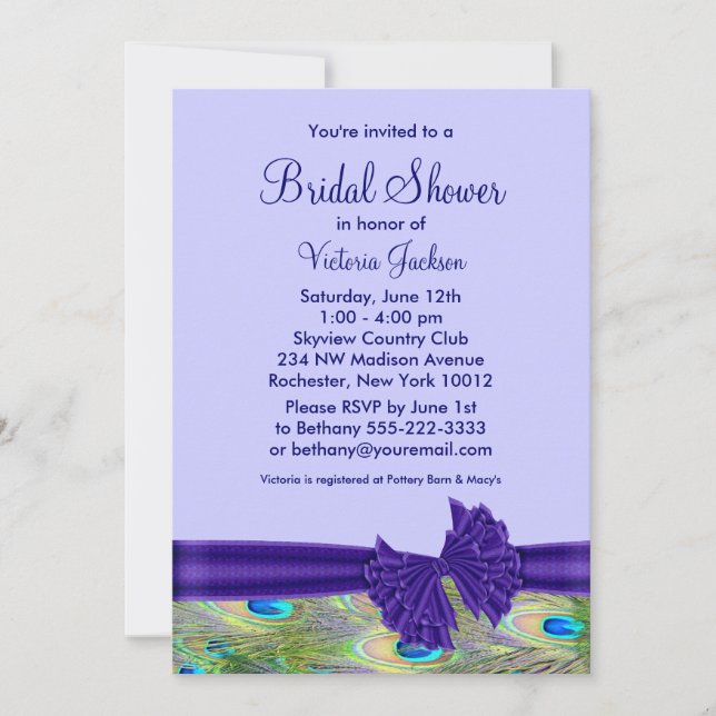 Convite Chuva de Noiva Pavão Roxo (Frente)