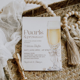 Convite Chuva de Noiva Pérolas e Prosecco com Laço