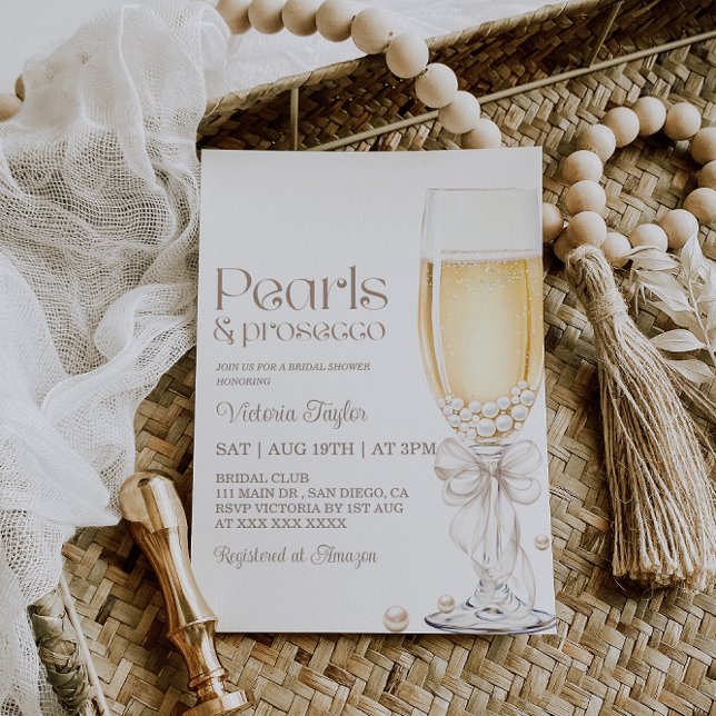 Convite Chuva de Noiva Pérolas e Prosecco com Laço (Criador carregado)