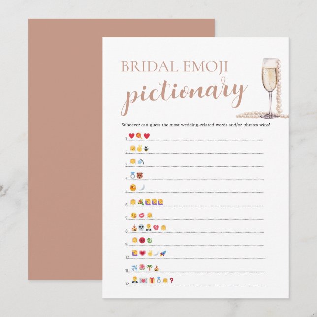 Convite Chuva de Noiva Pérolas & Prosecco Emoji Pictionary (Frente/Verso)