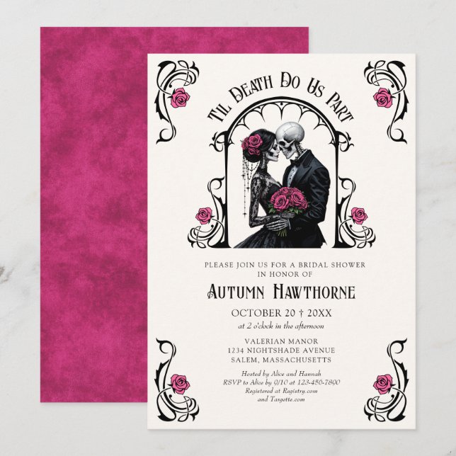 Convite Chuva de Noiva Pink Gothic Até que a Morte nos Sep (Frente/Verso)