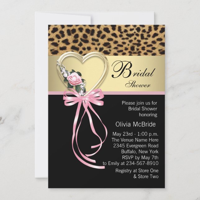 Convite Chuva de Noiva Pink Leopard Black Gold (Frente)