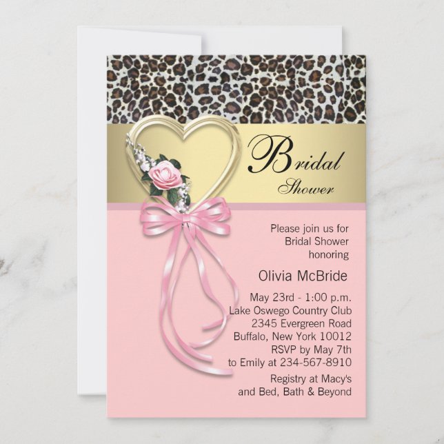 Convite Chuva de Noiva Pink Leopard Black Gold (Frente)