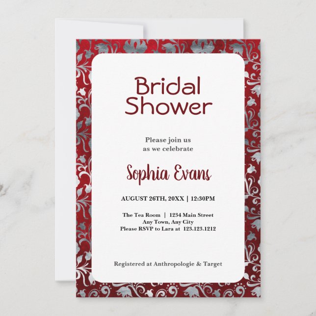 Convite Chuva de Noiva Preta e Prata com Floral Branco (Frente)