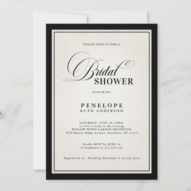 Convite Chuva de Noiva Preta Formal Moderno com Dinheiro A (Frente)
