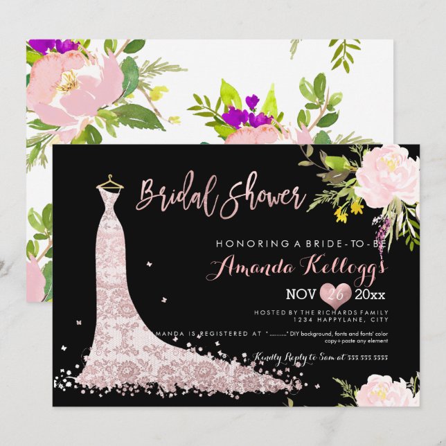 Convite Chuva de Noiva Primavera Floral PixDezines (Frente/Verso)