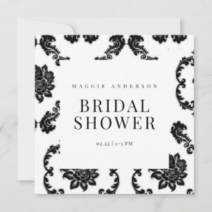 Convite Chuva de Noiva Quadrada Preto e Branco em Damask