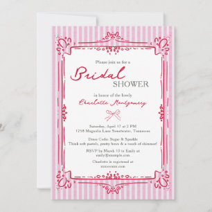 Convite Chuva de Noiva Quadro Glam Elegante e Listras Rosa